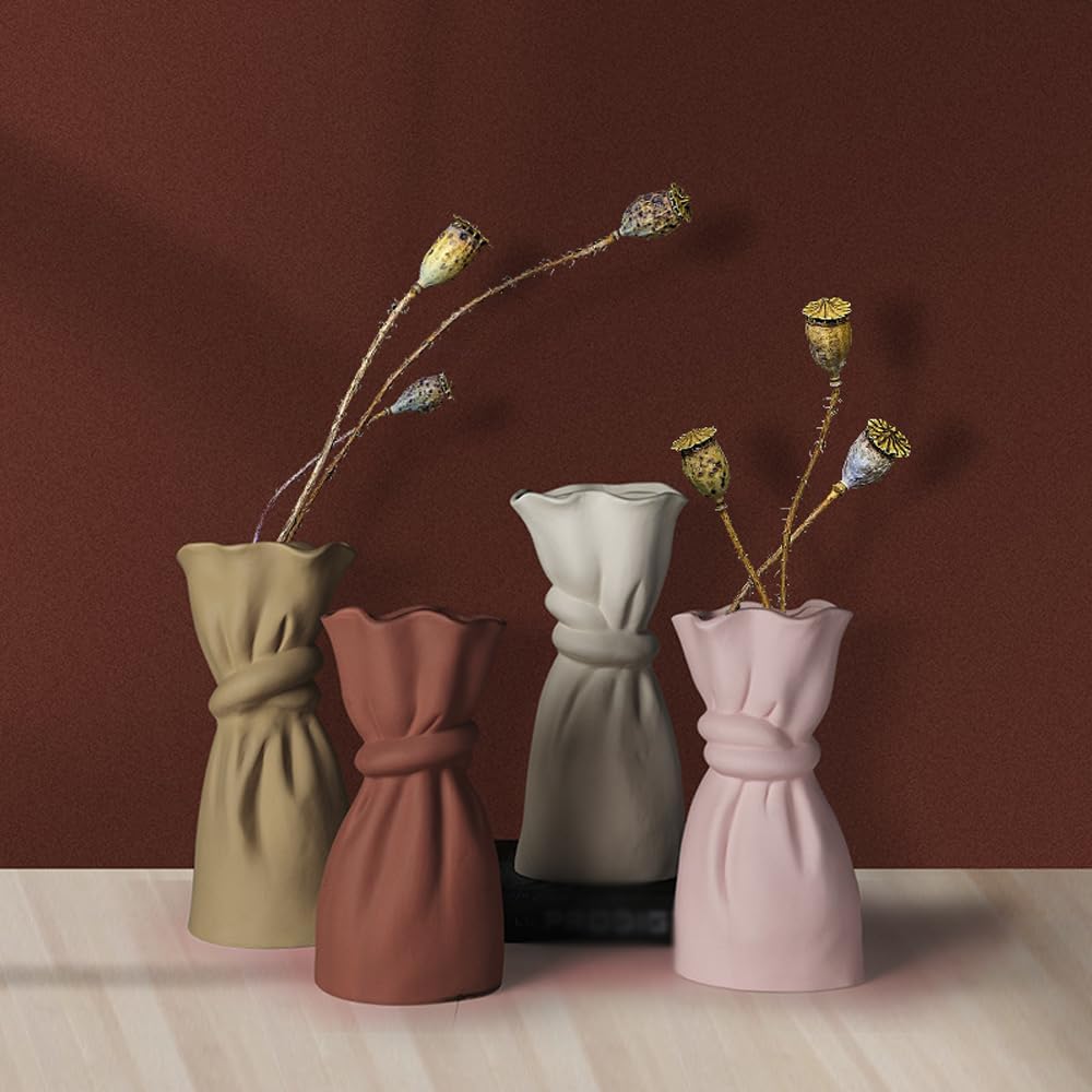 Crinkle Paper Bag Shape Ceramic Vase Cloth Bag Ceramic Dry Vase Creative Retro Work of Art Home Decorative Flower Arrangement Luxury Household Ornaments