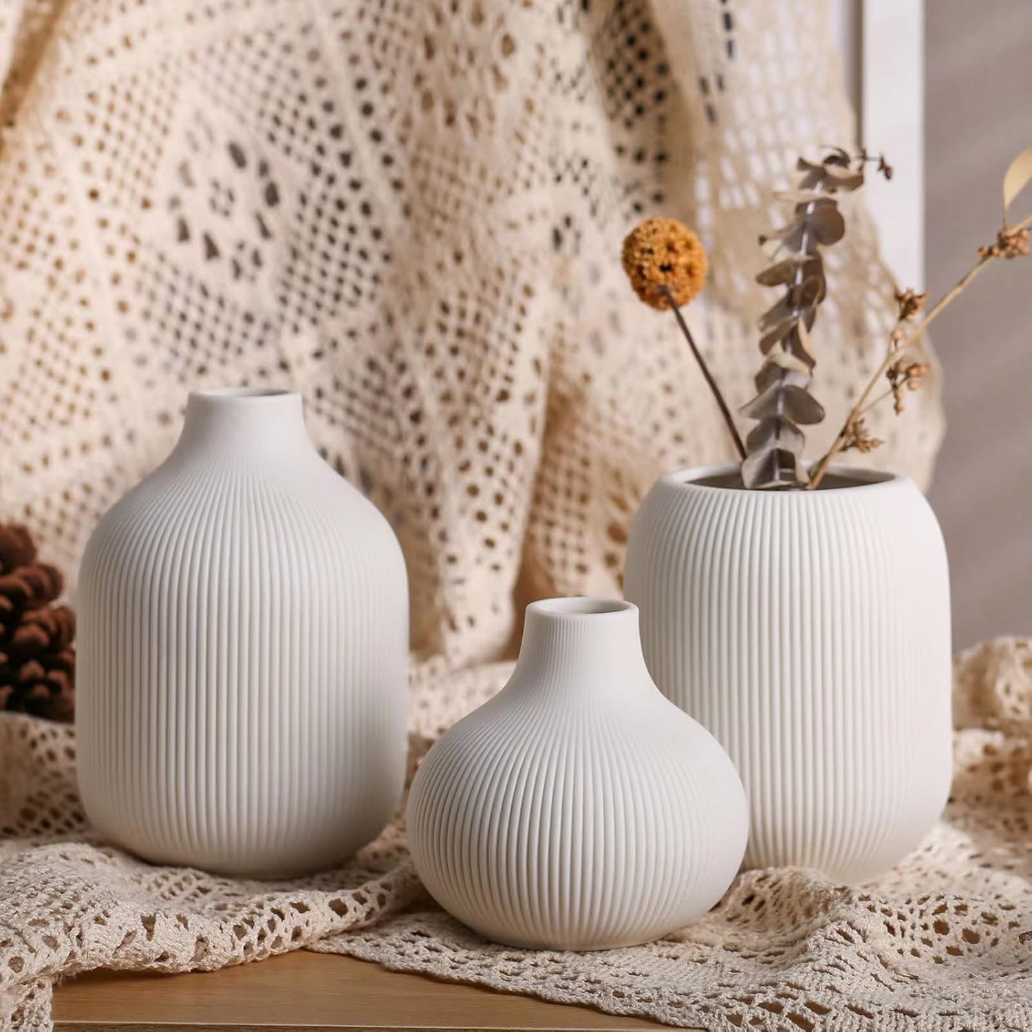 Ceramic Vase for Decor,Small Boho Vases Set for Home,Modern Minimalist Farmhouse Decoration,Decorative Bud Vases for Shelf Decor,Table, Bookshelf, Mantel and Entryway(Pink+Light Yellow+Orange)